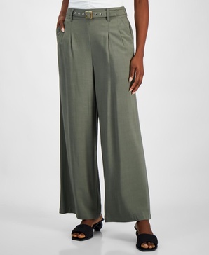 Women's Belted High-Rise Wide-Leg Pants, Exclusively at Macy's