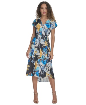 Women's Floral Tie-Waist High-Low Midi Dress