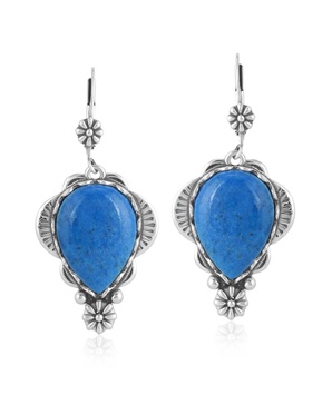 Sterling Silver Denim Lapis Pear-Cut Concha Earrings