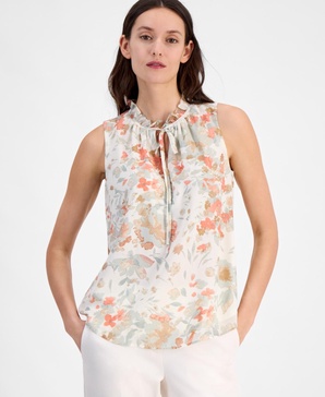 Women's Floral-Print Ruffle-Collar Blouse
