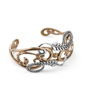 Sterling Silver and Brass Women's Cuff Bracelet Floral Leaf Design Size Small - Large