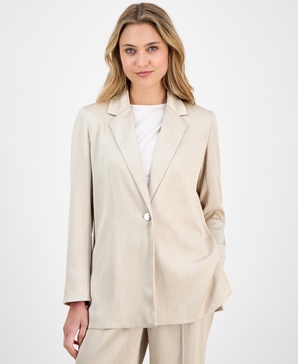 Women's Crinkled Satin Notched Collar One-Button Jacket 