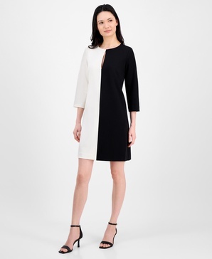 Women's Colorblocked 3/4-Sleeve Shift Dress