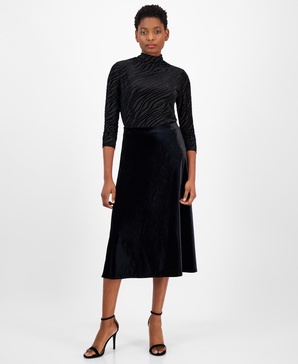Women's Flare Midi Velvet Pull-On Skirt 