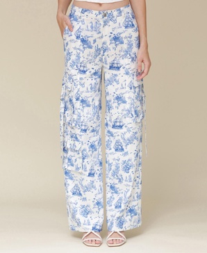 Women's Oceanic-Print Wide-Leg Cargo Pants