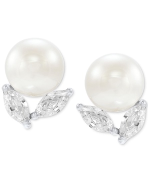 Cultured Freshwater Pearl (8mm) & Cubic Zirconia Stud Earrings in Sterling Silver