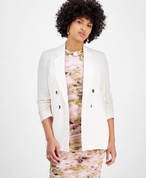 Women's Faux Double-Breasted Scrunch-Sleeve Blazer, Exclusively at Macy's