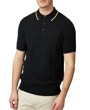Men's Regular-Fit Tonal Textured Tartan Tipped Polo Shirt