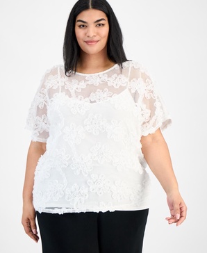 Plus Size Short-Sleeve Lace Blouse