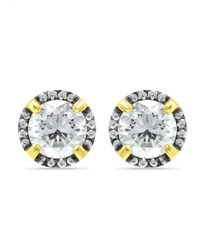 Cubic Zirconia with Black Rhodium Halo Stud Earrings, 18K Gold over Silver