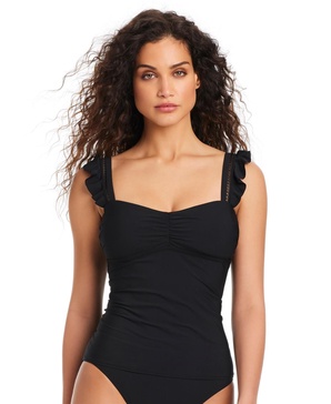 Women's Shirred Ruffled Tankini Top