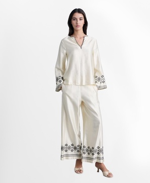 Women's Embroidered Satin Blouse
