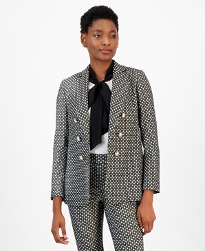 Women's Jacquard Button Open-Front Blazer