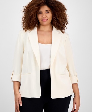 Anne Klein Plus Size 3/4-Sleeve Open-Front Blazer