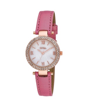 Women's Pink Polyurethane Strap Glitz Mop Dial Watch, 30mm