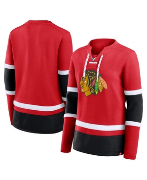 Women's Red Chicago Blackhawks Prime Time Lace-Up Long Sleeve T-Shirt