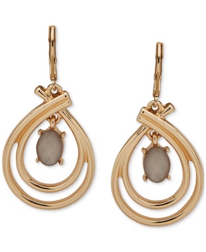 Gold-Tone Oval Stone Orbital Drop Earrings