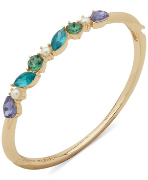 Gold-Tone Multicolor Stone & Imitation Pearl Bangle Bracelet