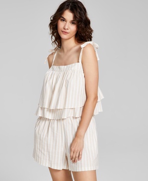 Women's Square-Neck Shoulder-Tie Tiered Top, Created for Macy's
