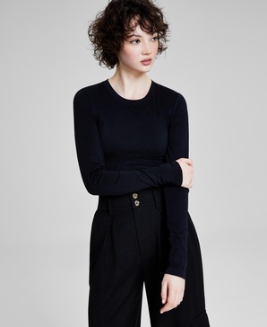 Women's Long-Sleeve Seamless Crewneck Top, Created for Macy's