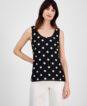 Petite Dot-Print Sleeveless Scoop-Neck Top