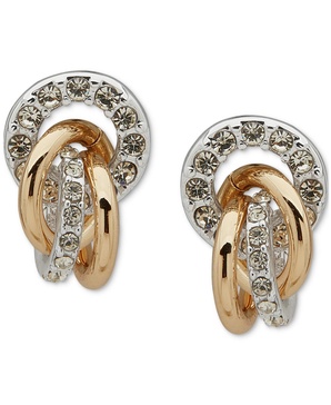 Two-Tone Crystal Linked Button Shaky Drop Earrings