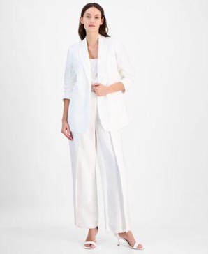 Women's Notch-Collar 3/4-Sleeve Open Jacket & Pull-On Flyaway Wide-Leg Pants