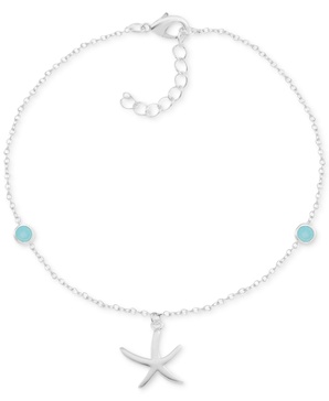 Blue Glass Starfish Anklet in Silver-Plate