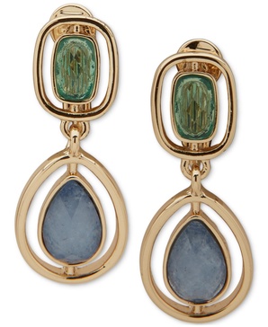Gold-Tone Crystal Double-Stone Drop Clip Earrings