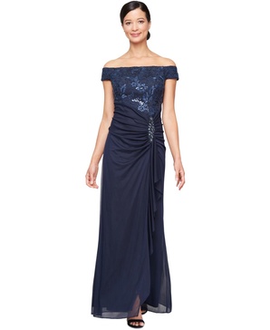 Women's Embroidered Lace Ruched Gown