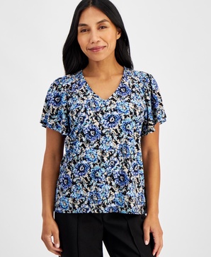 Petite Floral-Print Raglan-Sleeve Top