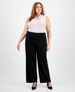 Plus Size Pull-On Wide-Leg Crepe Pants