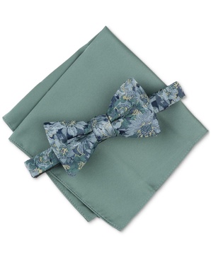 Men's Floral Bow Tie & Solid Pocket Square Set, Exclusively at Macy's
