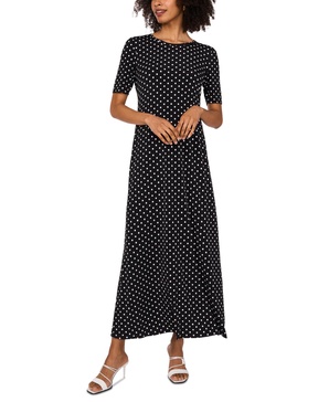 Women's Printed Elbow-Sleeve Maxi Dress