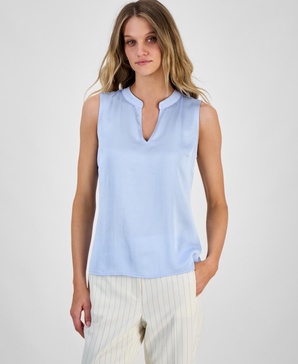 Women's Split-Neck Sleeveless Blouse, Exclusively at Macy's