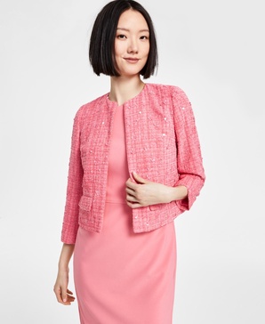 Women's Collarless Open-Front Tweed Jacket