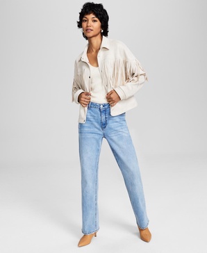 Women's Fringe-Trim Faux Suede Jacket, Created for Macy's