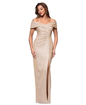 Petite Sweetheart-Neck Front-Slit Glitter Gown