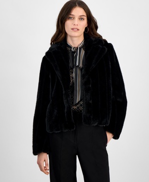 Women's Cropped Faux-Fur Notched-Lapel Jacket