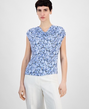 Women's Printed Cowl Neck Cap-Sleeve Top