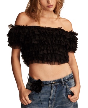 Women's Layered Off-The-Shoulder Mesh Party Top