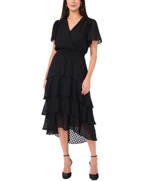 Women's Jacquard Smocked Waist Tiered Midi Dress