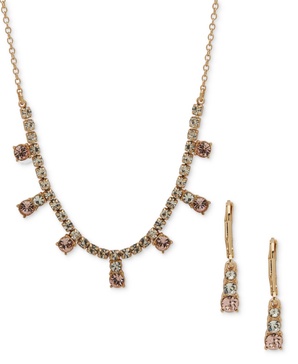 Gold-Tone Crystal Cup Chain Frontal Necklace &  Earrings Set
