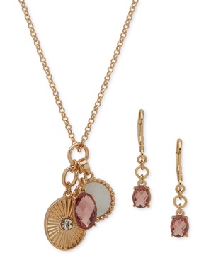 Gold-Tone Crystal Charm Pendant Necklace & Earrings Set