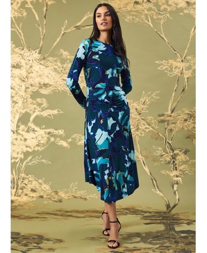 Women's Printed Gathered Midi Dress