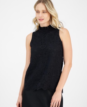 Women's Bow-Back Ruffled-Neck Sleeveless Lace Blouse