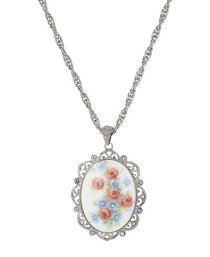 Oval Floral Pendant Necklace
