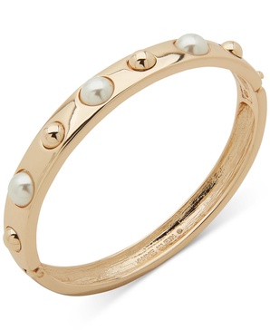 Gold-Tone & Imitation Pearl Domed Detail Bangle Bracelet