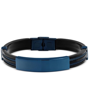 Men's Black Rubber Double Cable ID Bracelet in Stainless Steel