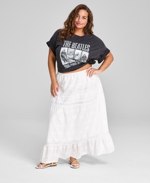 Plus Size Cotton Embroidered Lace-Trim Maxi Skirt, Exclusively at Macy's